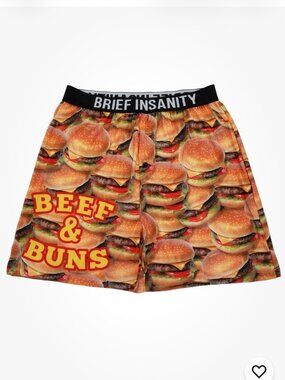Brief Insanity Mens Burgers Beef & Buns Funny Novelty Underwear Boxer Shorts S